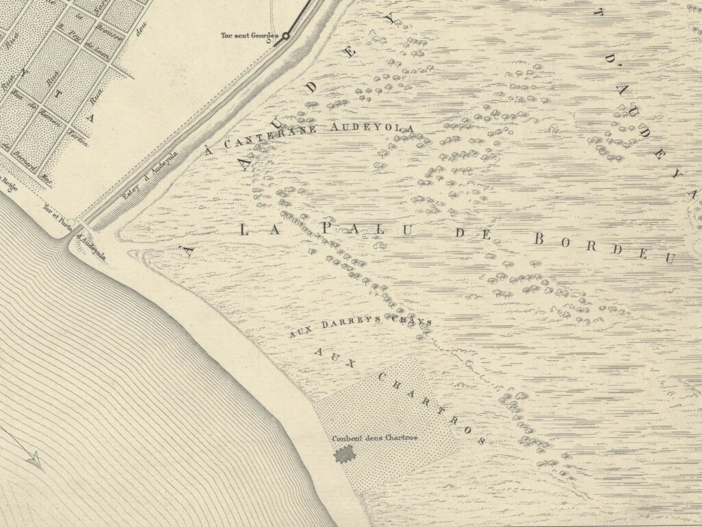 Chartrons : extrait du "Plan de Bordeaux vers 1450", de Leo DROUYN (1874)